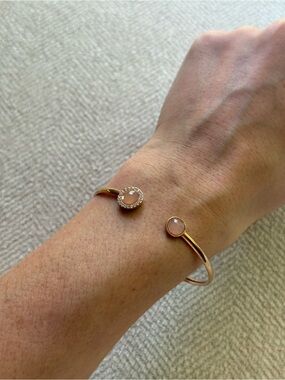 Fossil Rose Gold Tone Pink Stone Open Cuff Bracelet